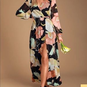 Lulus Wondrous water lilies Floral Maxi Dress XS